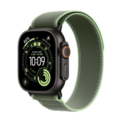 Apple Watch Ultra 3 (2025), 49 мм корпус из титана цвета «Black», ремешок Trail Loop размера S/M цвета «Green/Neon»