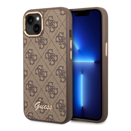 Чехол Guess для iPhone 14 CG Mobile PU 4G Script metal logo Hard (GUHCP14SHG4SHW) Коричневый