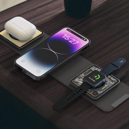 Беспроводная зарядная станция Deppa 3в1 Crystal MagSafe Fold Travel QI складная (23153) Black, чёрный