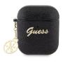 Чехол Guess для AirPods 1/2 CG Mobile Glitter flakes Metal logo with Charm (GUA2GLGSHK) Черный