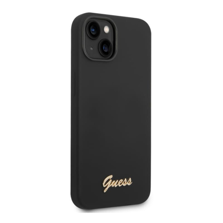 Чехол Guess для iPhone 14 Plus Liquid silicone Gold metal logo Hard (GUHCP14MSLSMK) Чёрный