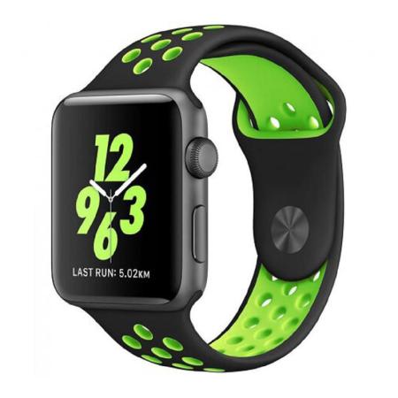 Ремешок для Apple Watch 38/40 mm Nike+ Silicone Sport Band Чёрно-зеленый