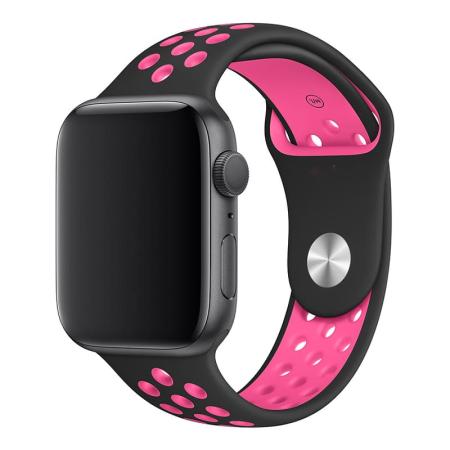 Ремешок для Apple Watch 42/44 mm Nike+ Silicone Sport Band Чёрно-розовый