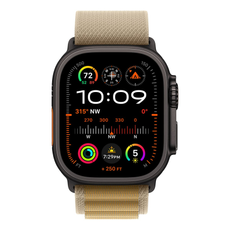 Apple Watch Ultra 2 (2024), 49 мм корпус из титана цвета «Black», ремешок Alpine Loop размера S цвета «Tan»
