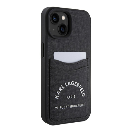 Чехол Karl Lagerfeld для iPhone 15 Cardslot PU Saffiano RSG 3D rubber logo Hard (KLHCP15SSAPRSGK) Черный