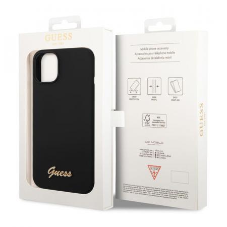 Чехол Guess для iPhone 14 Plus Liquid silicone Gold metal logo Hard (GUHCP14MSLSMK) Чёрный
