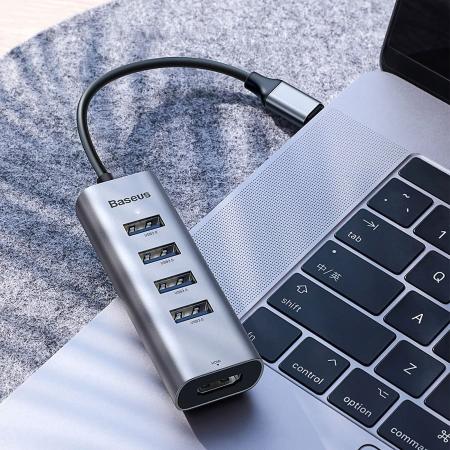 Переходник Baseus для MacBook HUB Enjoy series (Type-C to USB3.0*4+HDMI) (CAHUB-N0G) Deep Grey, тёмно-серый