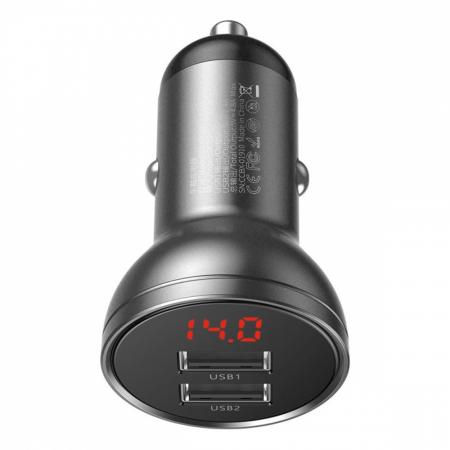 Автомобильное ЗУ 2xUSB Baseus Digital Display VCBXA-S (CCBX-0G) Черный
