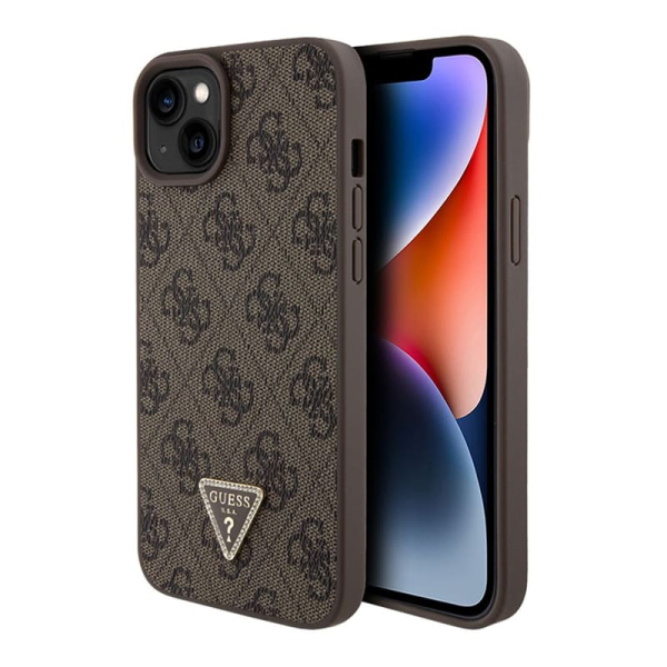 Чехол Guess для iPhone 15 Plus PU 4G Triangle Diamond metal logo Hard (GUHCP15MP4TDPW) Коричневый