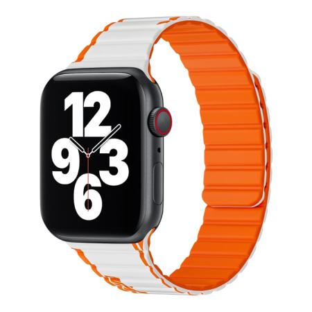 Ремешок для iWatch на 42/44/45/49 мм WiWU Smart Magnetic Silicone (Wi-WB010) White+orange